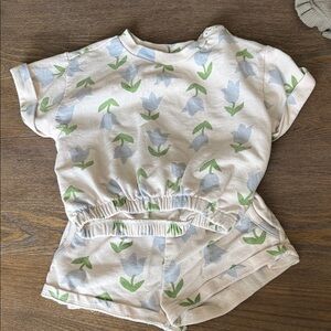 T.J.Maxx Cream Kids Matching Set with Blue and Green Floral Print